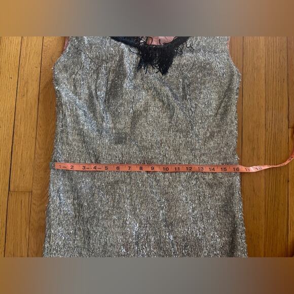 60s Vintage Silver Eyelash Tinsel Mini Dress with Black Fringe - Picture 10 of 15